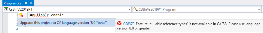 Upgrade this project to C# language version 8.0 beta
